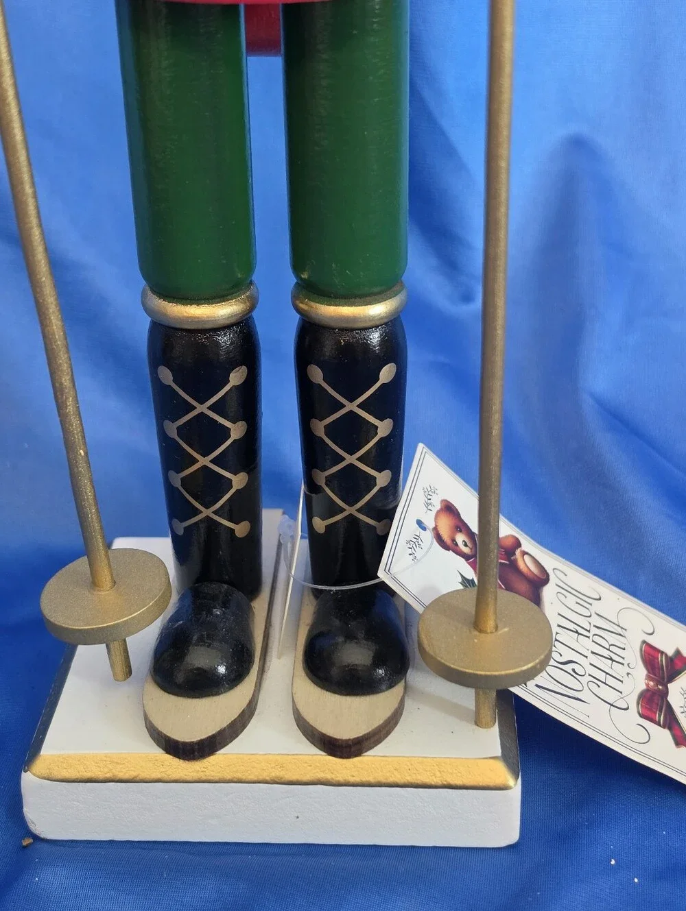 Skier Nutcracker Bear Figurine with Festive Red Santa Hat & Ski Poles NWT